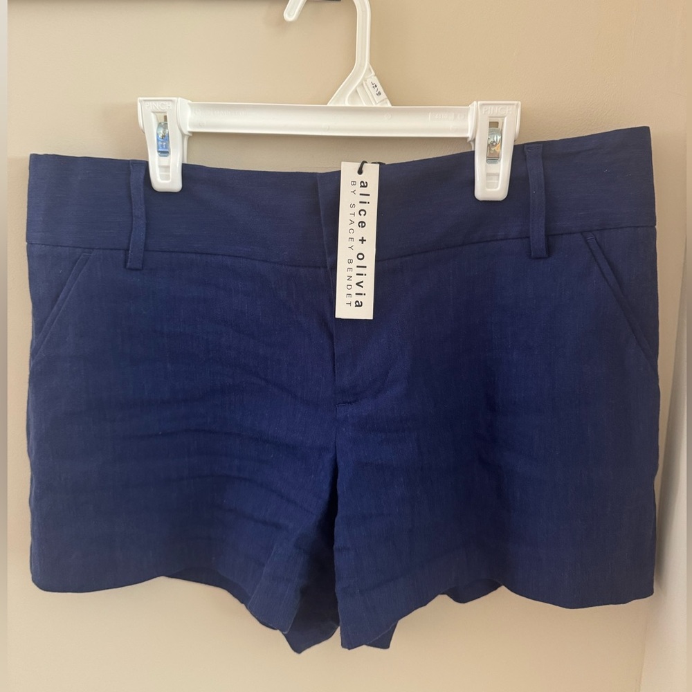 Alice + Olivia by Stacey Bendet Navy Blue Linen Blend Shorts NWT $195 Sz 10